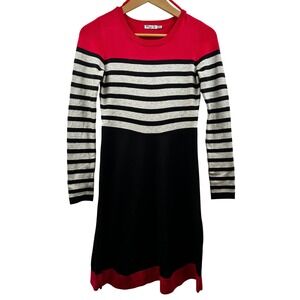 Eliza J Sweater Dress Womens PXS Red Black Striped Knit Fit‎ Flare Office Wear
